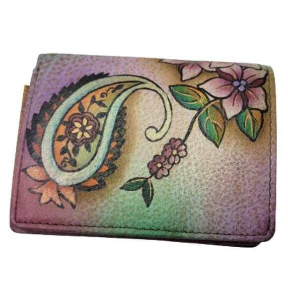 Anuschka Hand-Painted Leather Organizer Wallet - Vintage Garden Design